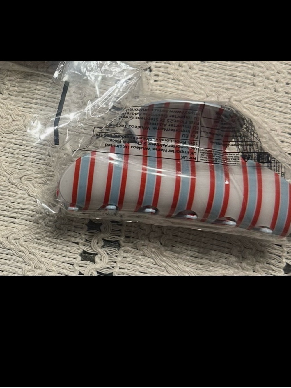 Striped Hair Claw Clip - Red & White & Blue
